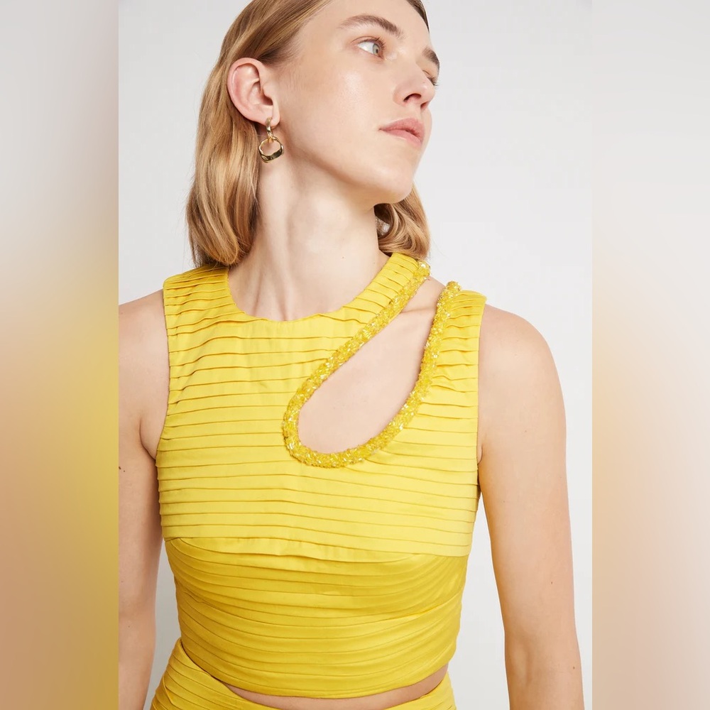 NWT Aje Jolie Abstract Cut Out Top Sunflower Yellow